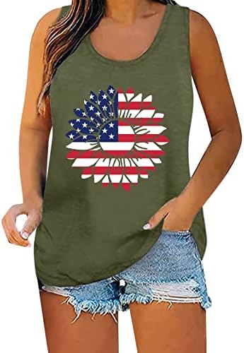 4. jula Tank Tops za žene bez rukava Scoop vrat Tshirt SAD Zastava Stars prugasti Patriotski
