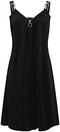 Ženska 2023 ljetne haljine Boho plaža haljina od pune boje V izrez zip špagete bez rukava sjenilo sa džepovima