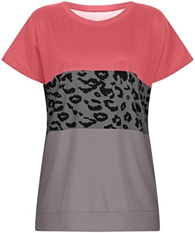 Jesen ljetna košulja za blube za žene kratki rukav 2023 Crewneck vrat broda pamuk grafički leopard print