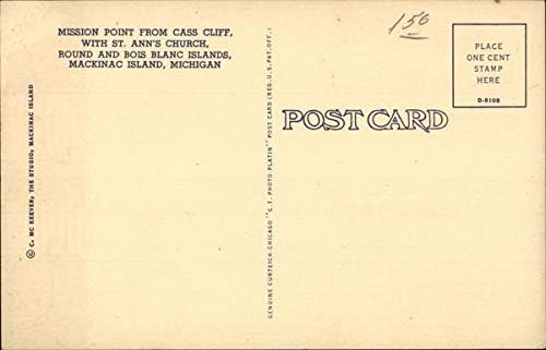 Mission Point sa litice Cass sa crkvom St. Ann Mackinac Island, Michigan MI originalna antička razglednica