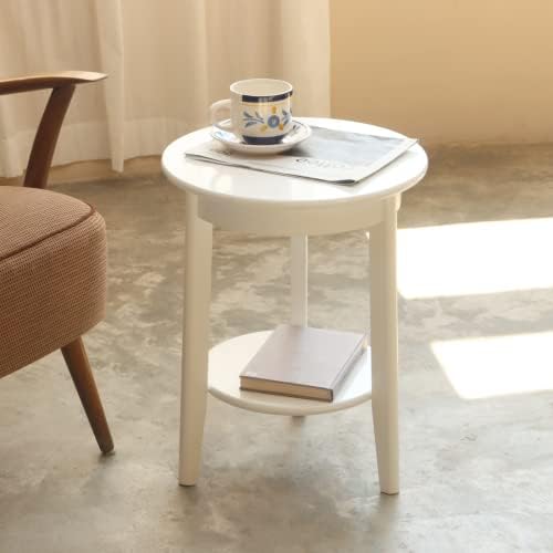 MaxSmeo bijeli Pomoćni sto, okrugli završni sto sa ostavom, Moderan Stolić za kafu iz sredine