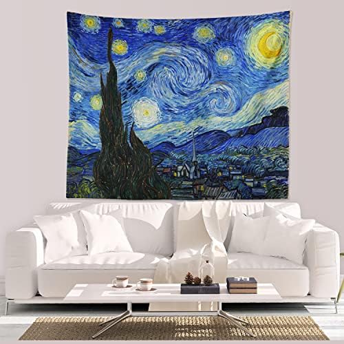 Sinsoledad Blacklight tapestrija zvjezdana noć Van Gogh Zidno umjetnički dekor za spavaću sobu estetik, apstraktni hipi Trippy zid viseći UV reaktivni tkanini poster za dnevni boravak DORM Décor, 39 x 29 inča