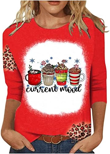 Božić 3/4 rukava za žene Smiješne gnonije Ispis pulover vrhovi Fall Crewneck bluza Leopard dugih rukava majice