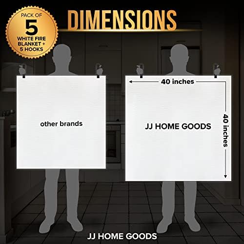 JJ Home Goods protivpožarni pokrivač za dom 40 & # 34; x40 & # 34; + 5 kuke, pokrivač za suzbijanje požara, pokrivač za hitne slučajeve za ljude, Vatrogasni pokrivač kuhinja, hitna upotreba-Bijela