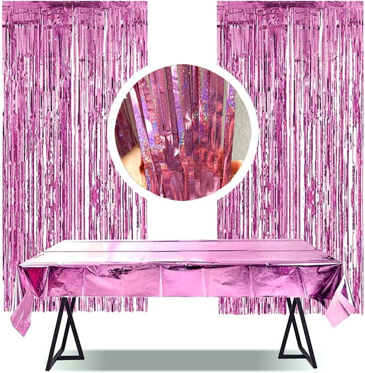 Pink pozadina od šljokica za roze dekoracije za zabave -3, 2x8, 2 stope, pakovanje od 3 / Pink folija rubna