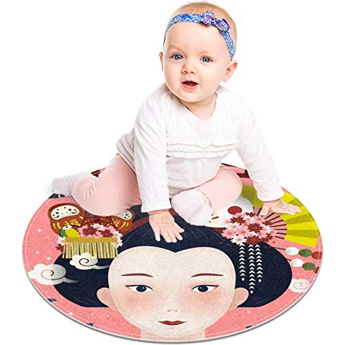 Japanska lijepa gejša i dodaci za kosu, Neklizajući otirač 23,6 okrugli tepih tepisi tepisi za djecu