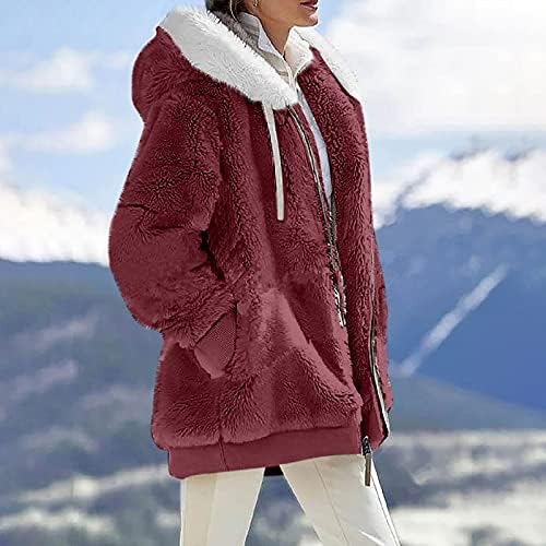 Foviguo Winter Top za žene Party Classic s kapuljačom dugih rukava, puffy džemper udobnost Čvrsti V izrez Zip najmekši džemper