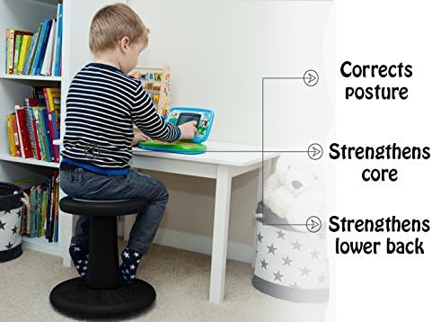 Aktivne stolice za ljuljanje stolice za djecu, Fleksibilno sjedenje poboljšava fokus i pomaže ADD/ADHD, 14-inčna Predškolska stolica, od 3-7 godina, Crna