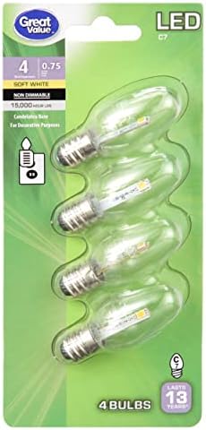 Velike vrijednosti LED C7 noćne sijalice, meka Bijela , bistra, kandelabra baza, E12, bez zatamnjivanja, 0,75 W, 4 sijalice - 1 pakovanje