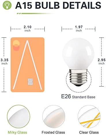 40W ekvivalentna A15 LED sijalica, meka Bijela 3000k, mliječno staklo, Zatamnjivo, 4 Watt E26 standardne LED sijalice sa osnovnim globusom, 3 pakovanja