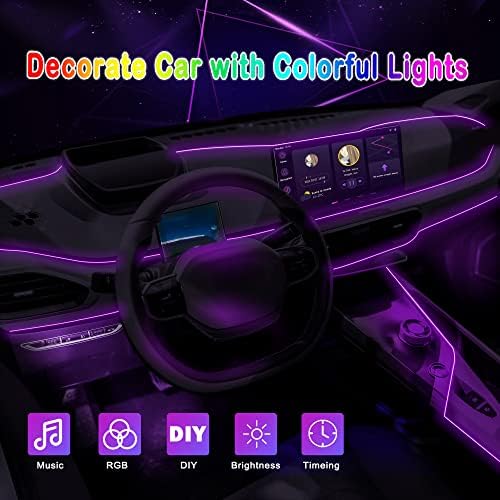 Akarado unutrašnja svjetla automobila, RGB 16 miliona boja 5 u 1 auto LED svjetla, 236 optička vlakna,višebojni Neonski kompleti ambijentalnog osvjetljenja automobila sa režimom sinhronizacije muzike, aplikacijom i daljinskim upravljačem