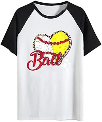 LCEPCY Ženska modna ljetna okrugla vrata T-košulje Ležerne prilike Leopard Heart Print kratkih rukava za bejzbol tiskane vrhove