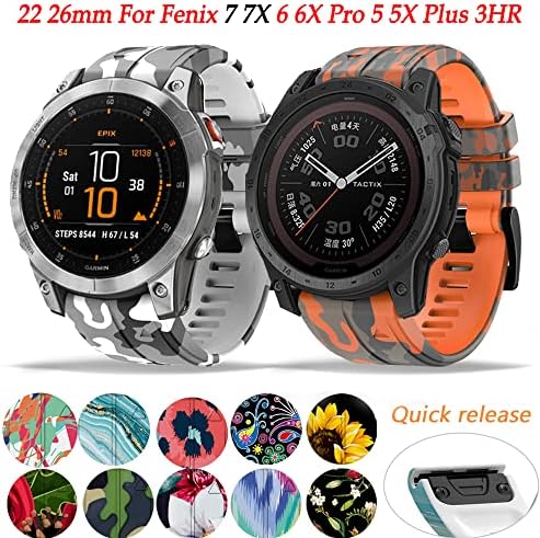 DJDLFA 26 22mm Silikon Brzo otpuštanje za Garmin Fenix ​​7 7x 6 6x Pro 5x 5 Plus 3 HR MK2 Easyfit Smart