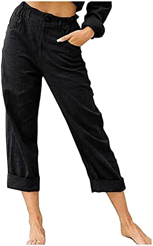 DSODAN ženske posteljinske hlače u boji sa džepovima dugmad elastične struke labave ravne hlače Capri pantalone