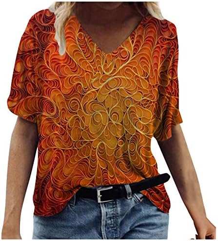 Dame V izrez Botanički print Top Labavi ljetni modni majica kratkih rukava Top joga majica za žene