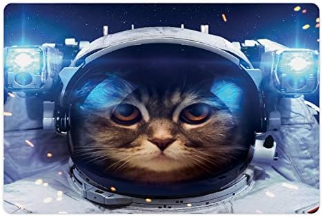 Ambesonne Space Cat Pet Mat za hranu i vodu, Felline Astronaut tema Funny ilustracija sa naukom teme Exploring Universe, non-Slip gumeni Mat za pse i mačke, 18 X 12& # 34;, višebojni