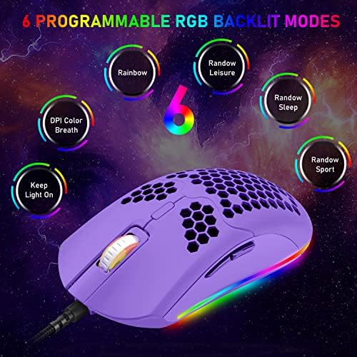 Žičani lagani miš za igre, 6 RGB miša sa pozadinskim osvetljenjem sa 7 tastera programabilni