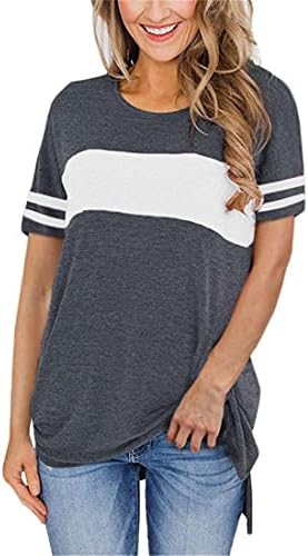 Andongnywell ženske boje bloka kratkih rukava Casure Pulover Top Stitched Split Bluza majica