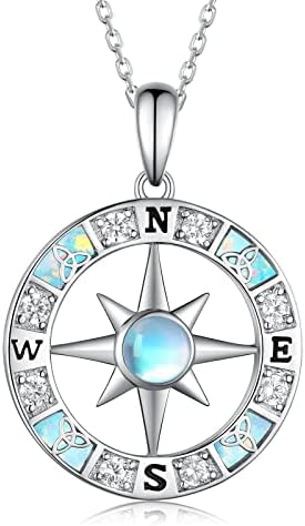 SVODEA Compass ogrlica Za Žene, 925 Srebra stvorio Moonstone Celtic čvor Kompas privjesak ogrlice, Inspirational Nautical Dream Jewelry pokloni za Teen Girls, 18-20