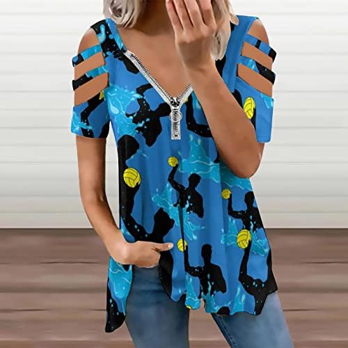 Water Ball Player ženske hladne majice za ramena kratki rukavi Print T-Shirt Casual V izrez Zip bluze Tops