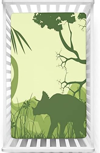 Dinosaur Silhouette Temanski plahte za krevetiće, prenosivi mini krevetići posteljina madrac posteljina madrac-list za dječake djevojke, 24 x38, pastel zelena maslina zelena blijeda maslina zelena
