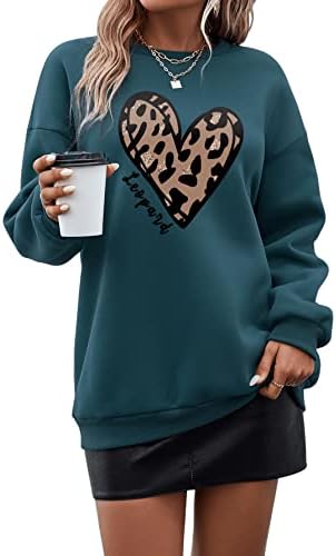 Duks Ženska Leopard Graphic Print CrewNeck Drop ramena Duge rukave Ležerne prilike pulover Tee vrhovi