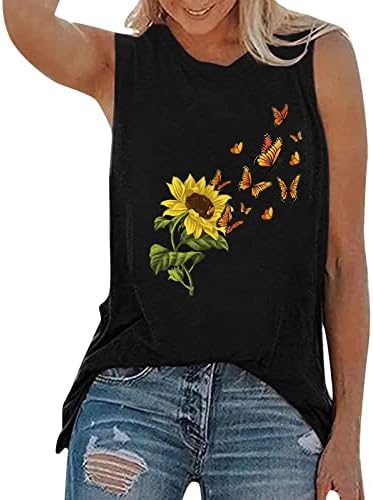 Leptir suncokretov košulja Žene bez rukava okrugli vrat ljetni povremeni cvjetni grafički