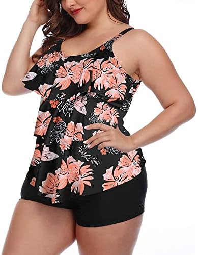 Yonique ženski Tankini kupaći kostimi Plus veličine sa šortsom Flounce Dvodelni kupaći kostim sa cvetnim štampanim kupaćim kostimima