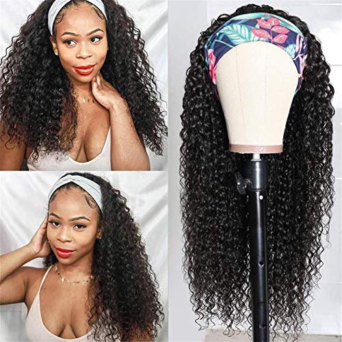 Well Curly Headband perike brazilska ljudska kosa za crne žene duboka kovrčava traka za glavu perika bez čipke prednje perike 150% gustoće brazilska traka za glavu pola perike