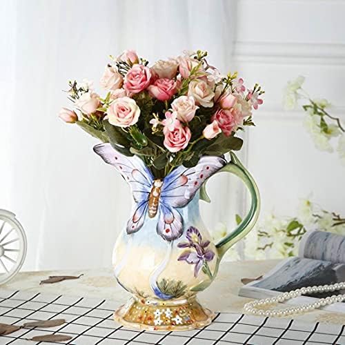 Forlong Velika keramička vodena bacač cvijeća vaza, ručno oslikani ljubičasti leptir i cvijeće