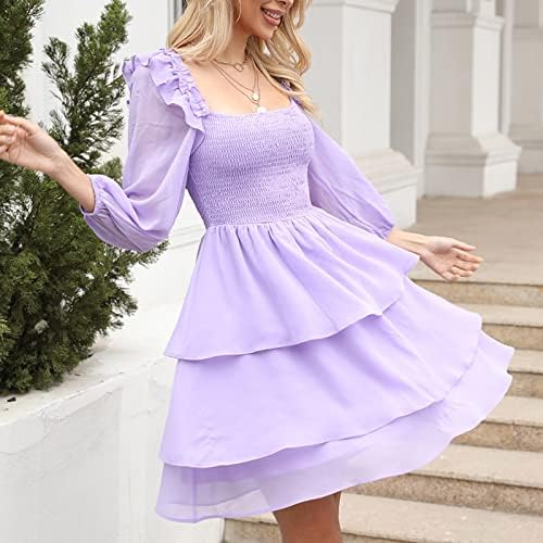 RUZIYOOg Women 2023 Proljeće Ljetna haljina Ležerne haljine u obliku kvadratnih vrata s dugim rukavima Solid Color Party BabyDoll haljina