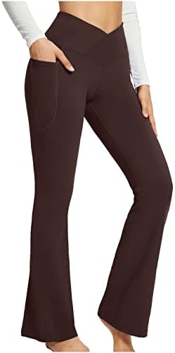 Usecee Womens Bootcut Yoga hlače bljeskalice sa džepovima V Crossover High Struk gamaše Trčeve kontrolne vježbe