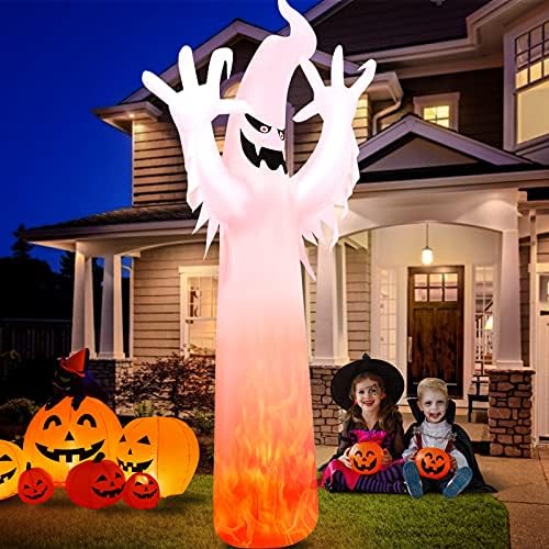 Tangkula 12 FT Halloween duh na napuhavanje sa rotirajućim plamenom LED svjetla, Puhalo zraka, Kočić, vreća s