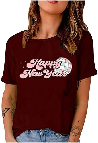 xipcokm ženske majice slatke djevojke Sretna Nova godina štampanje majice meke udobne kratke rukave bluze posada vrat pulover
