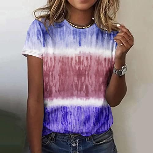 Tshirts za tinejdžerke kratki rukav posada vrat Colorblock Print prugaste pero bluze Tshirts žene 2023 0C