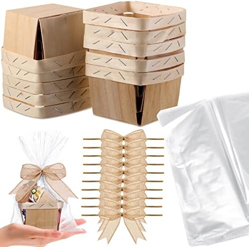 Yerliker 10 Set drvene poklon korpe imitacija Jute lukovi Clear treat torbe Set za Božić branje
