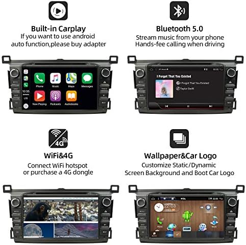 YUNTX dvostruki Din Android 10 auto navigacija Stereo 2G/32G osmojezgarni primjenjiv na Toyota RAV4 -8 inčni podrška Zadnja rezervna kamera,LCD ekran osetljiv na dodir,WiFi/BT,SD kartica, USB, AM / FM Radio prijemnik
