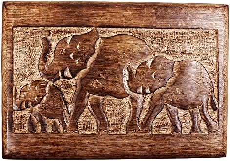 Trgovine Indya Drvena sitnica s ručnim isklesanim slonovim motivom