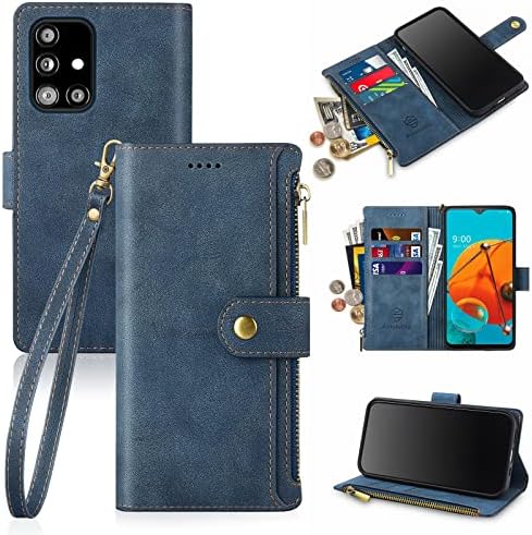 Antsturdy za Samsung Galaxy A71 5G novčanik slučaj, luksuzna PU Koža Folio Flip zaštitni poklopac sa narukvicom [RFID Blocking] [Zipper Poket] držač kreditne kartice [Kickstand funkcija] muškarci žene plava