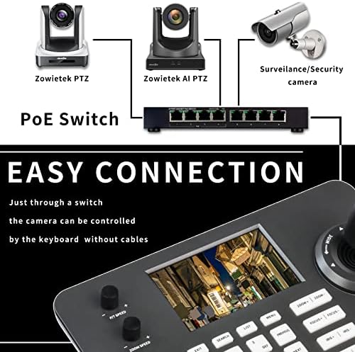 ZOWIETEK PTZ kamera 4D džojstik kontroler POE | PTZ mrežna tastatura | 5-inčni LCD ekran | Dekodiranje H.264 i H.265 | Kompatibilan je sa Dome Sigurnosnim IP kamerom