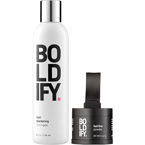 Hairline Powder + šampon: Boldify Bundle: root Touchup puder za gubitak kose i prirodni šampon za volumen za finu kosu.