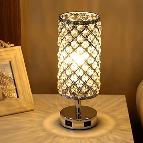 Brabola Crystal table lampe, Touch Silver Lamp Noćna spavaća soba stolna lampa sa 2 USB priključka za punjenje