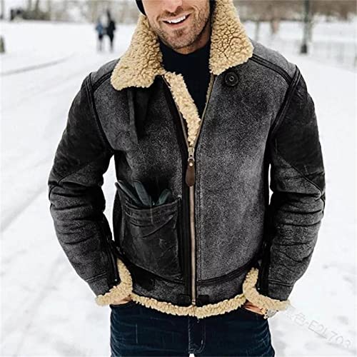 Muška Retro Sherpa flis sako od umjetne PU kože rever Trucker Jacket uznemiren zimski topli