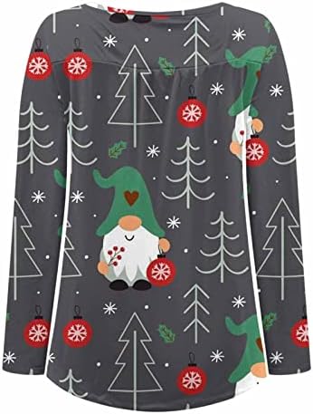 Ženski Casual Božićni štampani pulover okruglog vrata dugi rukavi sa dugmadima bluze