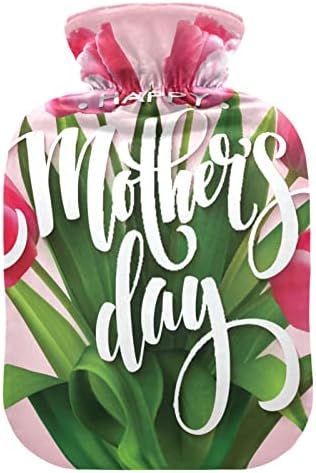 Flaše za toplu vodu sa poklopcem cvetova tulipana Happy Mothers Day vreća za toplu vodu za ublažavanje bolova, bol u ramenu vrata, jastuk za grijanje vode 2 litra