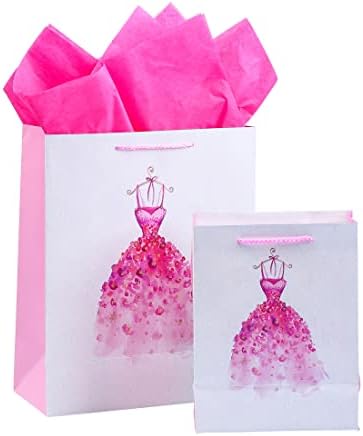 ysmile poklon torba za djevojčice sa papirom za umotavanje 12 velika papirna poklon torba sa ručkom za rođendansku zabavu-roze suknja