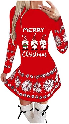 Božićne haljine za žene plus veličine okruglih vrata snježnog haljina plus veličina visoka struka Long