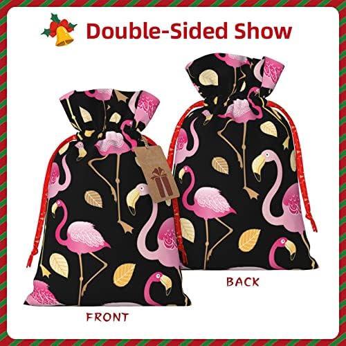 Vezice Božić Poklon Torbe Crno-List-Pink-Flamingos Predstavlja Pakovanje Torbe Božić Poklon Pakovanje Vreće Torbice Srednje