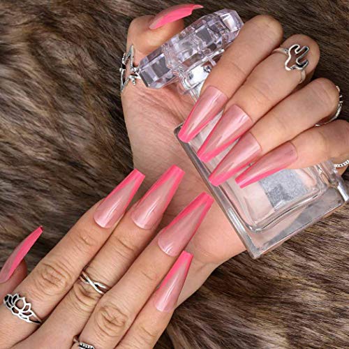 Outyua Hot Pink francuska presa na noktima sa dizajnom sjajni ekstra dugi lažni nokti Coffin lažni nokti puni poklopac akrilni nokti 24kom