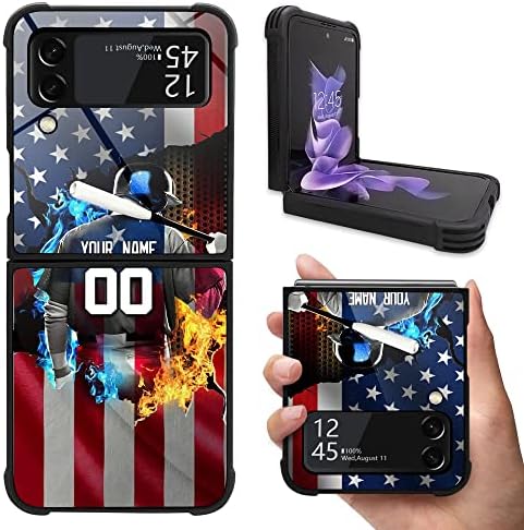 Personalizirani Bejzbol Sport prilagođeni američki naziv zastave Broj prilagođenog poklopca kućišta telefona za Samsung Galaxy Z Fold 2 5G Z Flip 3 5G Z Fold 3 5G Z Flip Case za muškarce žene fanovi poklon